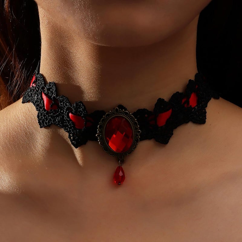 IS4U Gothic Lace Choker Necklace with Vintage Crystal Gems - Vampire Bat Design, Perfect for Halloween, Parties & Costumes - Image 3